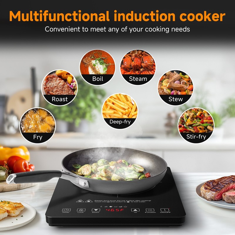 AMZCHEF 1800W Induction Cooktop, Intelligent Touch Control, Single Stove Cooker gallery