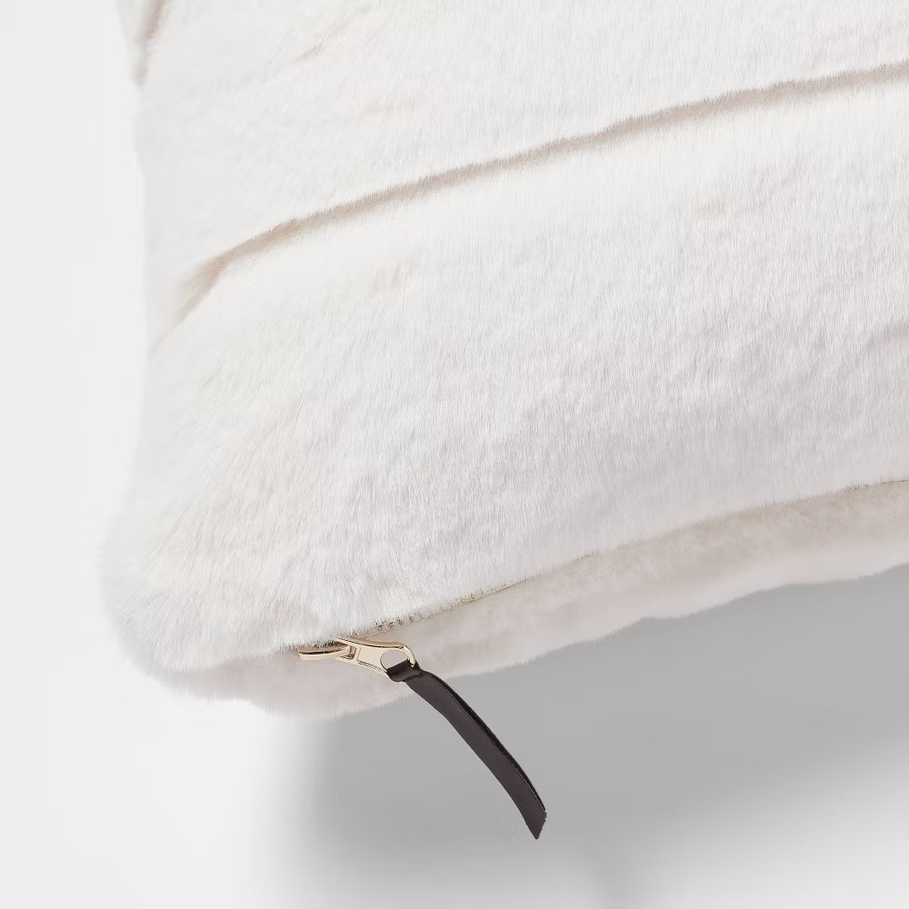 Oversized Oblong Faux Fur Channeled Decorative Throw Pillow Cream - Threshold gallery