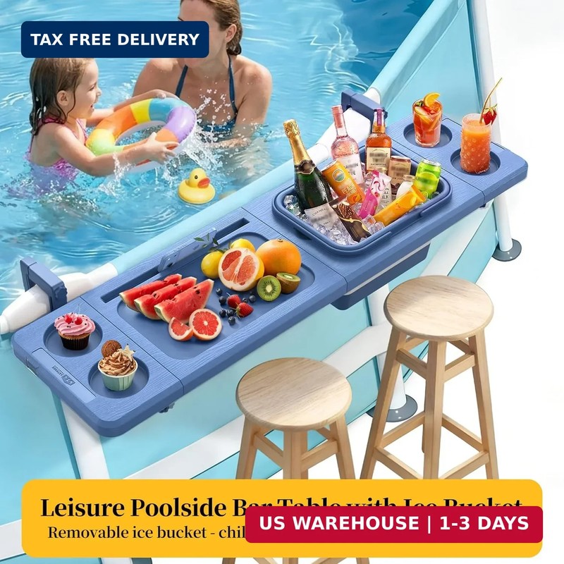 Poolside Bar with Ice Bucket, Poolside Bar Table with Adjustable Support Bracket gallery
