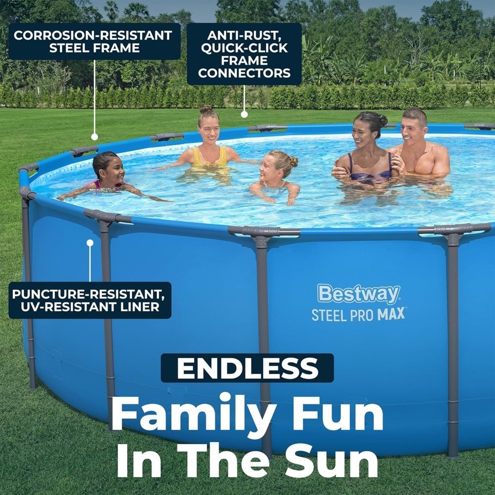15ft x 48in Round Metal Frame Above Ground Swimming Pool Outdoor Backyard Blue gallery