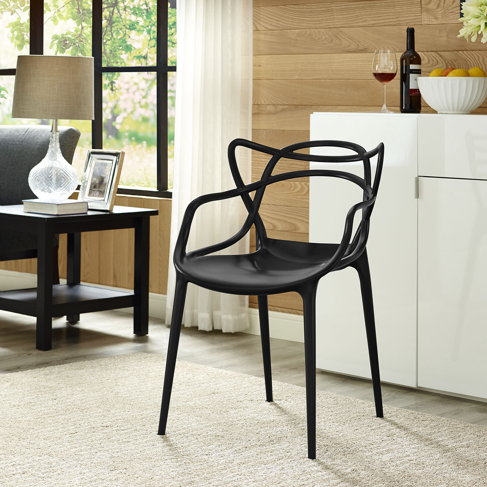 Modway Contemporary Modern Unique Molded Plastic Accent Dining Armchair in Black gallery