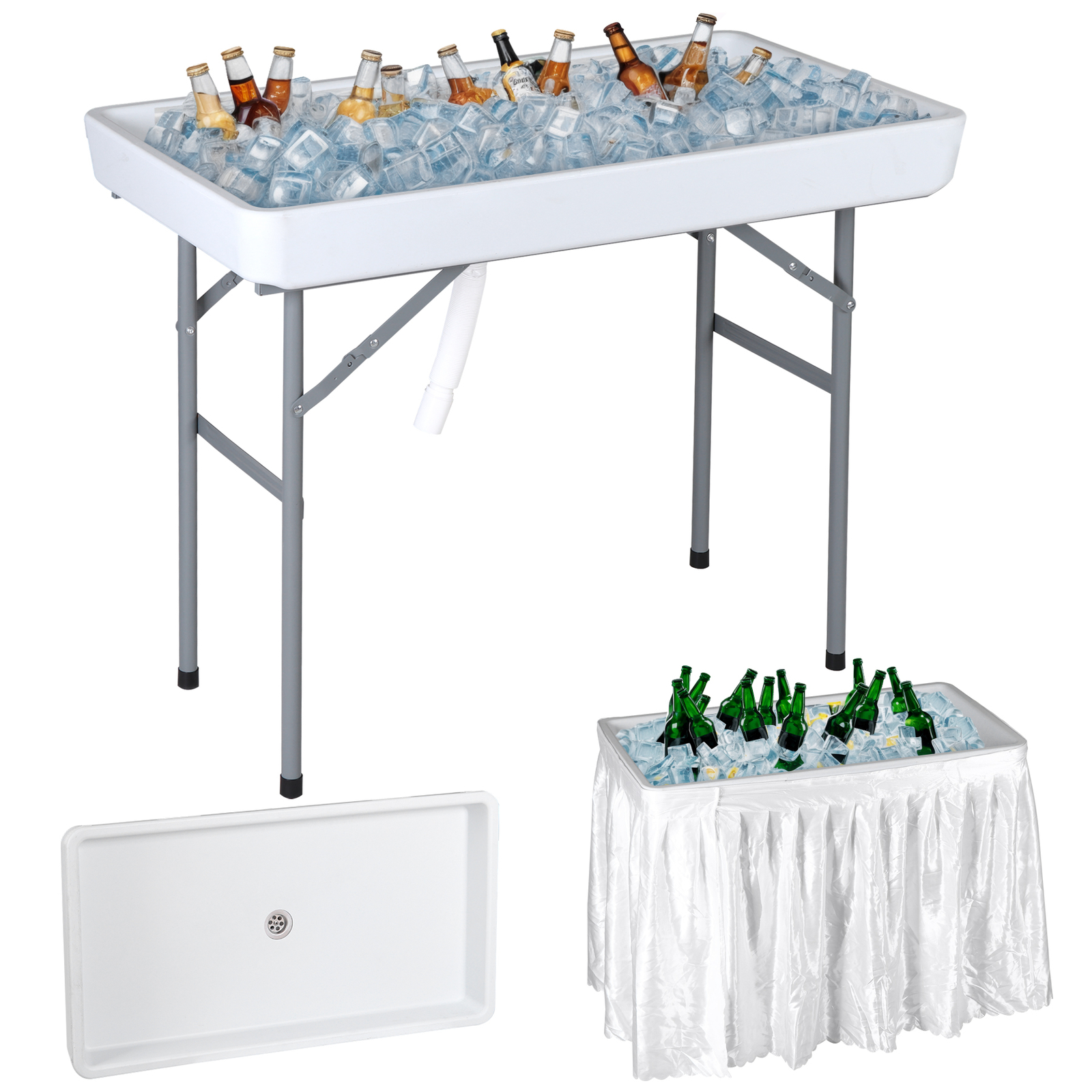 40.5'' Folding Ice Cooler Table with Detachable White Skirt Party Table Outdoor gallery