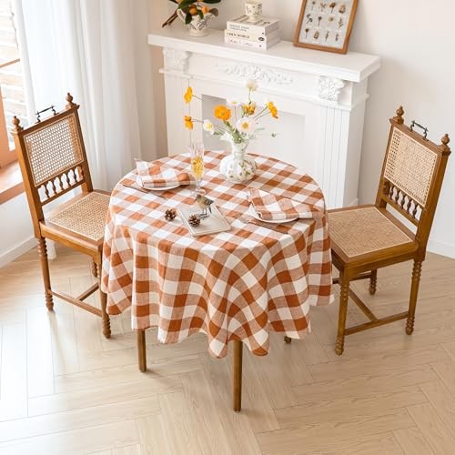 Linen World Gingham Tablecloth – Buffalo Plaid Round 90" (Round) Rust Plaid gallery