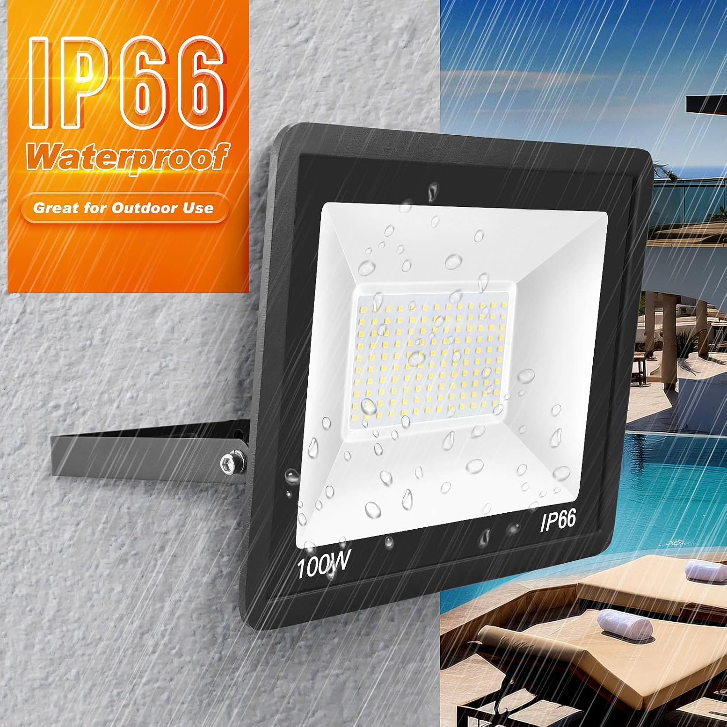 2 Pack 100W LED Flood Light 10000Lm IP66 6500K Plug In Outdoor Security gallery