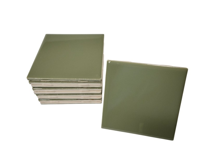 Avocado Green Ceramic Tile Shower Backsplash 4.25 in Subway Mid Century Modern gallery