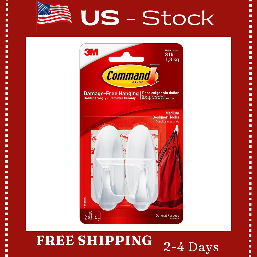 Command Medium Designer Hooks, 2 Hooks and 4 Command Strips, Damage-Free - 3 lb gallery