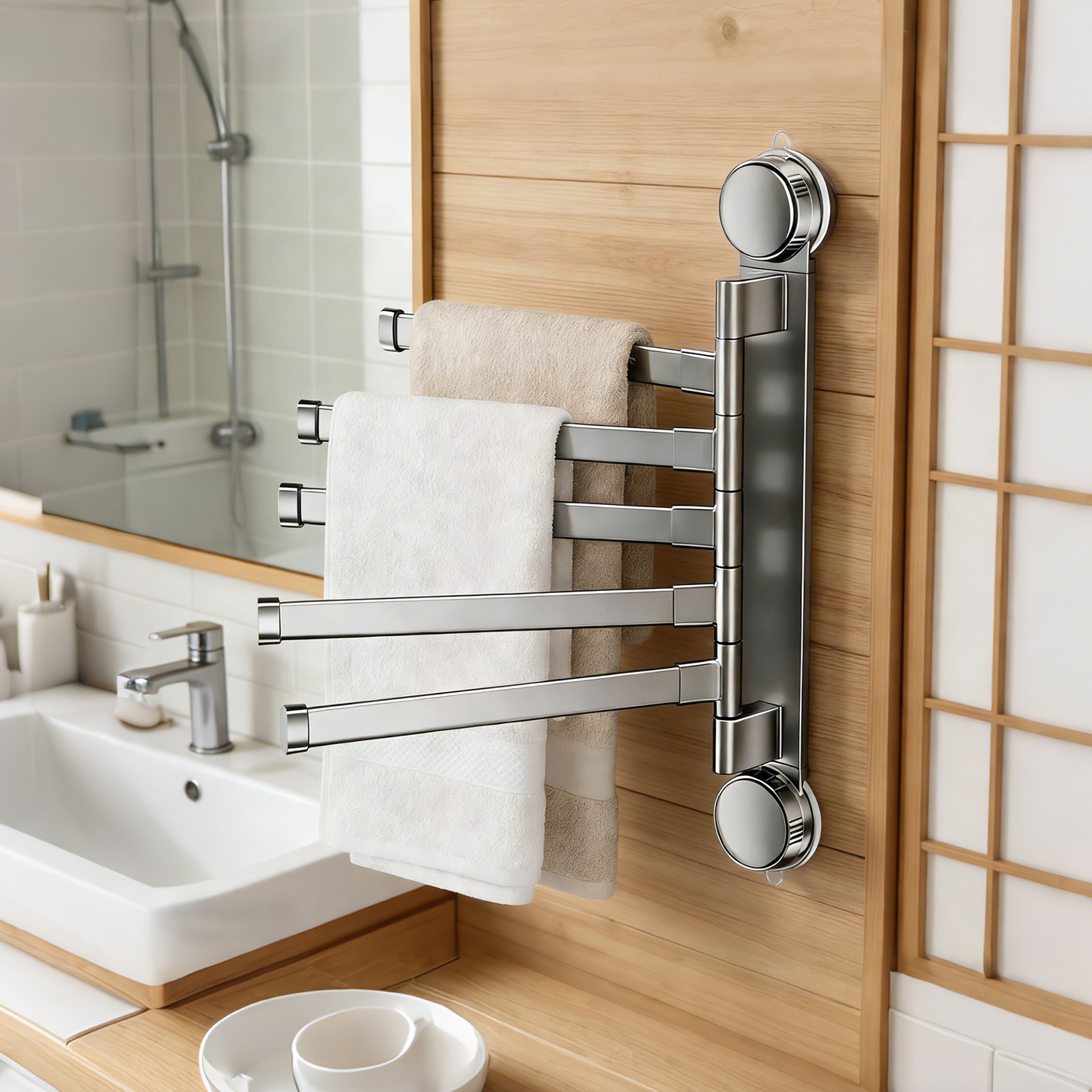 5-Arm Swivel Suction Cup Towel Rack Space-Saving 270° Rotating Towel Bar 38*32cm gallery