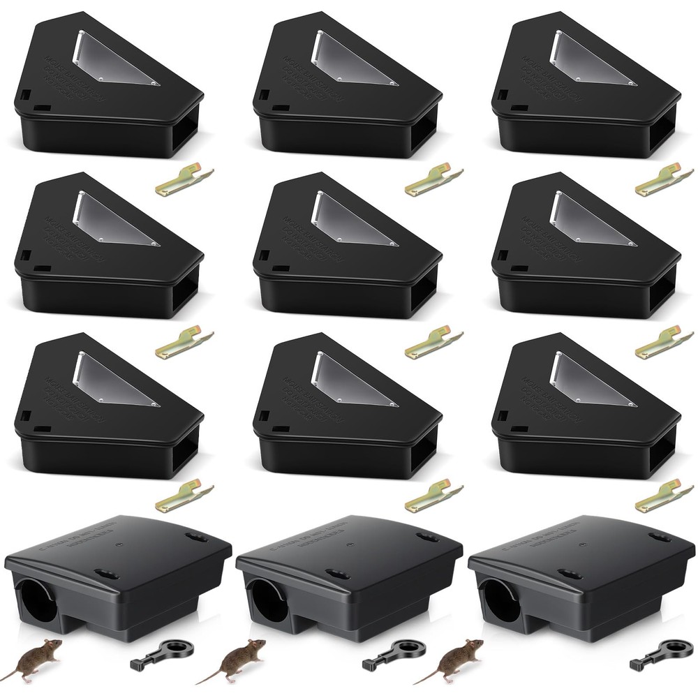 8 Pack Key Required Rat Station Box with Visible Window 6 Triangular & 2 Rect...