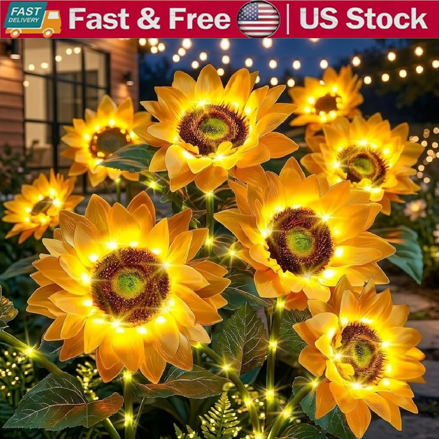 Solar Flowers Outdoor Waterproof: 3 Pack 9 Silk Sunflower Solar Lights with 800M gallery