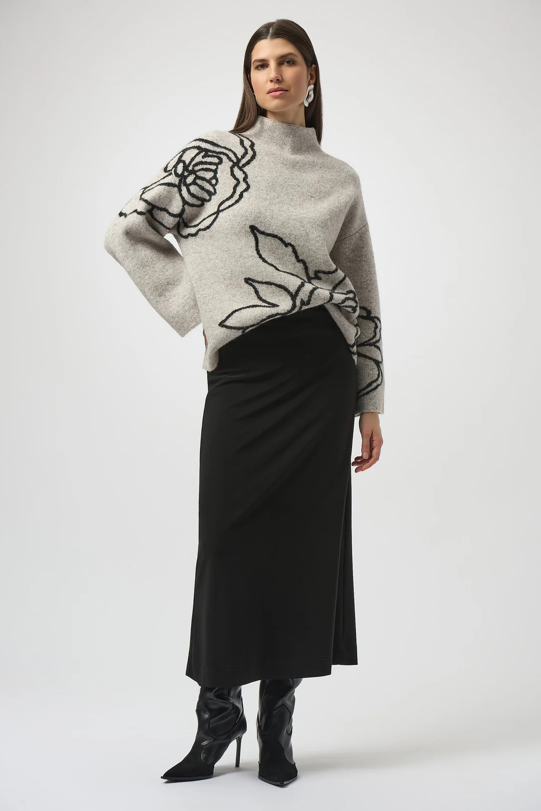 Joseph Ribkoff Black Pull On Back Slit Maxi Skirt 254018 gallery
