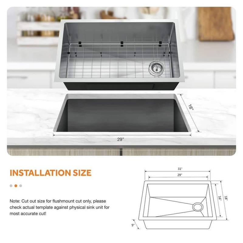 Glacier Bay 31 in. Undermount Single Bowl 18 Gauge Stainless Steel Sink w/ Acc. gallery