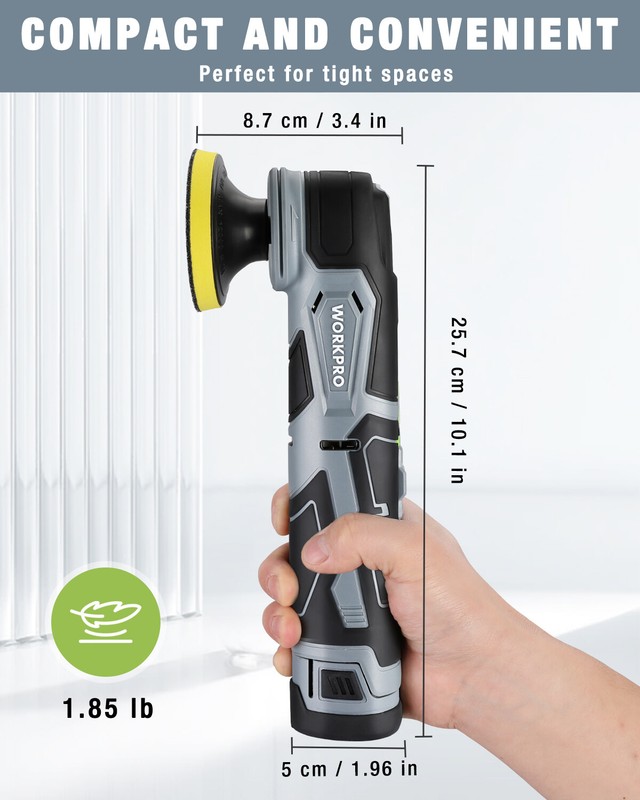 WORKPRO Cordless Mini Buffer Polisher 12V 5 Variable Speed Up to 3000RPM Battery gallery