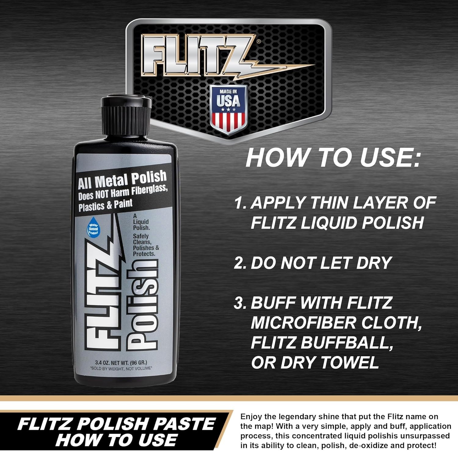 Flitz Multi Purpose Metal Polish Liquid - 3.4oz Bottle of USA-Made Tarnish Remov gallery