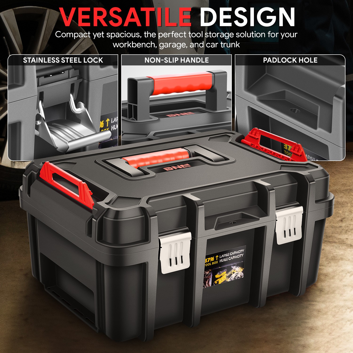 [2Pcs]Portable Workshop Garage Household Lockable Tool Box Organizer Storage Set gallery