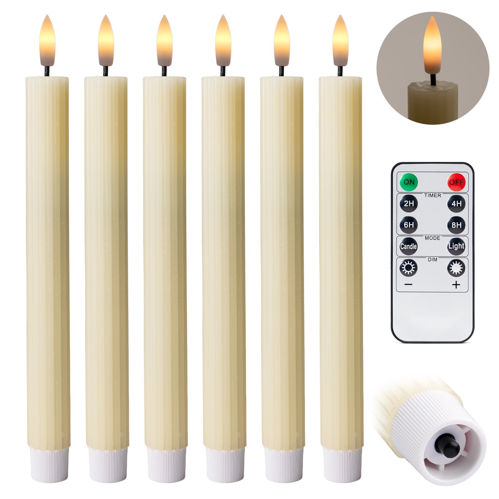 WYZworks 10" Fluted LED Ivory Grooved Pillar Candles, Remote & 24h Timer Memory gallery