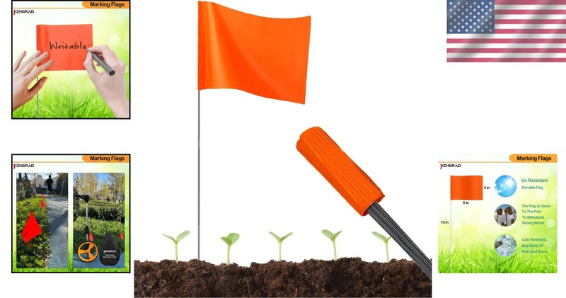 Marking Flags 50 count - 15X4X5 Inch Color Flags for Lawn, Survey, Irrigation gallery
