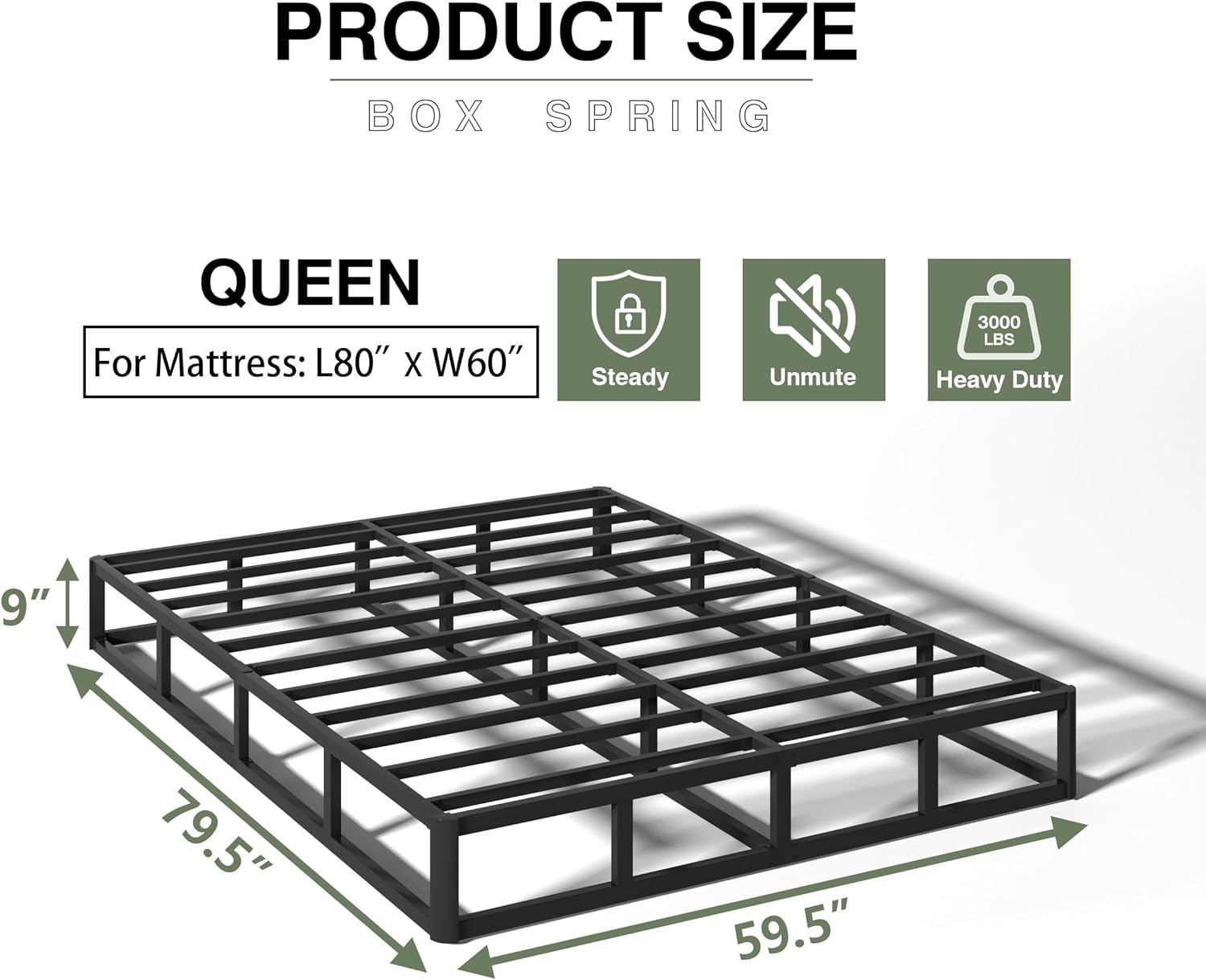 9 Inch Box Spring for Queen Bed, Heavy Duty Metal Mattress Foundation, 3000 lbs gallery