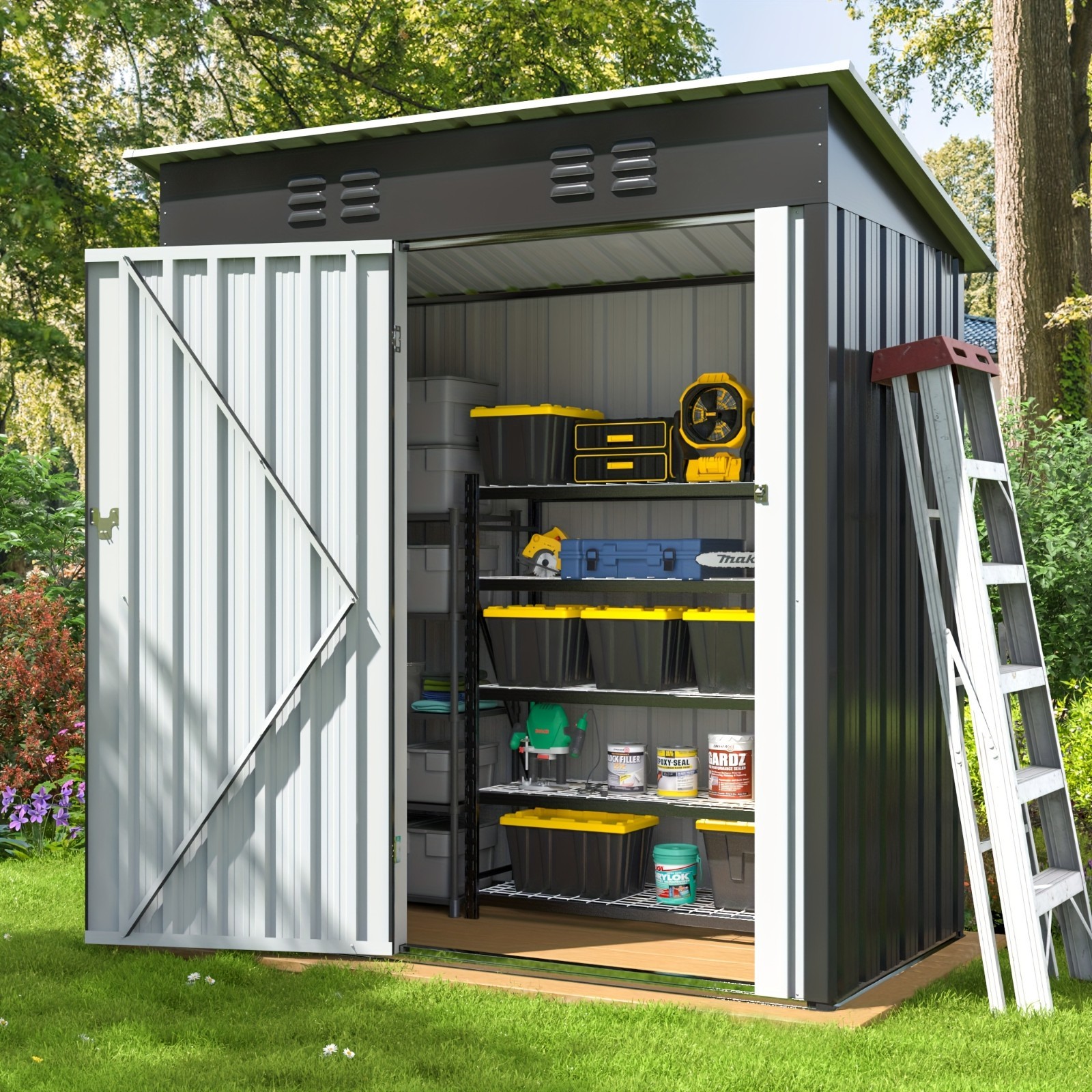 5x3 ft Metal Storage Shed Outdoor Lockable Tool Sheds for Backyard Garden, Black gallery