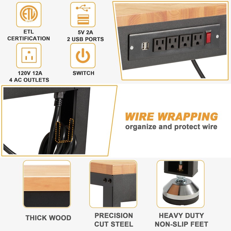 Height Adjustable Workbench 60"x 22" 2000 Lbs Capacity Heavy-Duty Power Outlets gallery