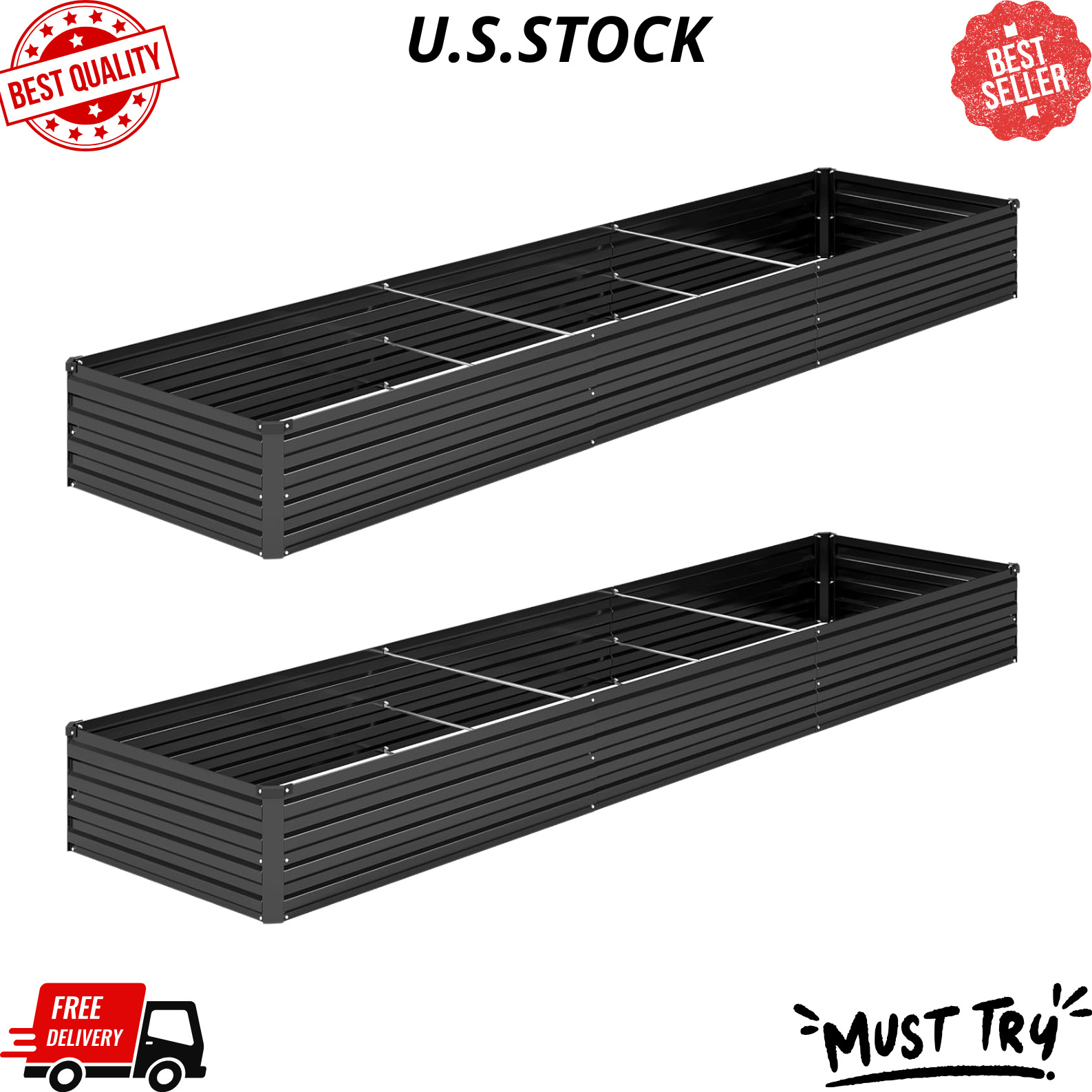 NEW 2PCS 12x2x1FT Galvanized Raised Garden Bed Metal Planter Box Black gallery