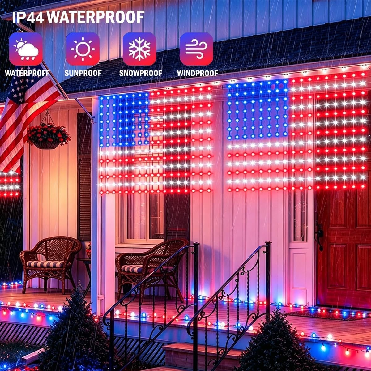 American Flag Curtain Light, USB Powered, 234 Leds Red White Blue Patriotic Amer gallery