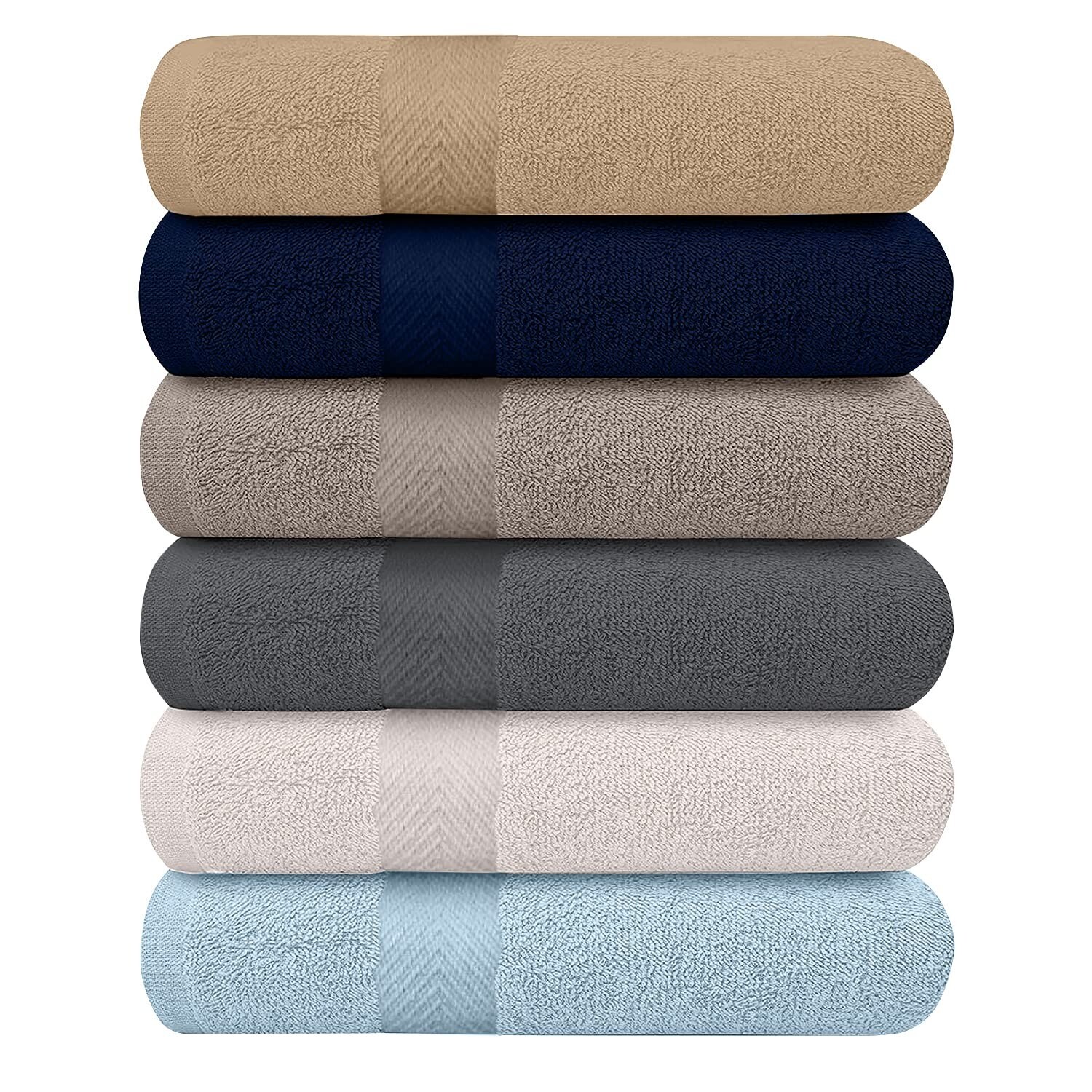 6-Pack Bath Towels 100% Cotton Extra Absorbent Lightweight Large 27x54 gallery