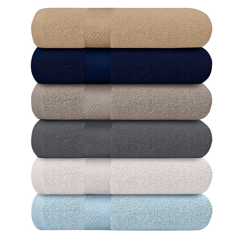 6-Pack Bath Towels 100% Cotton Extra Absorbent Lightweight Large 27x54
