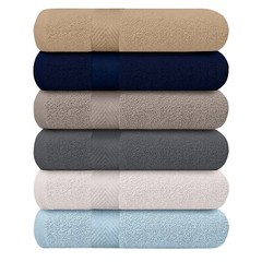 6-Pack Bath Towels 100% Cotton Extra Absorbent Lightweight Large 27×54
