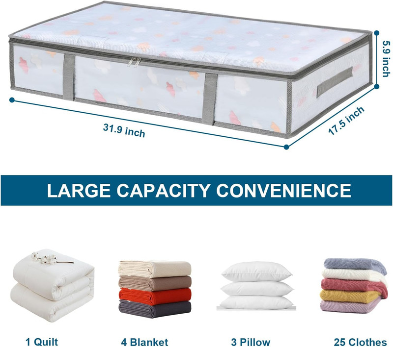 4 Packs under Bed Storage Containers Bins, Humid-Proof Plastic Underbed Storage gallery