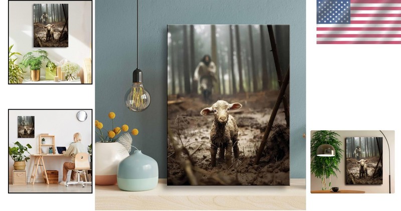 Elegant Jesus Running After Lost Lamb Canvas - Inspirational Art for All Rooms gallery