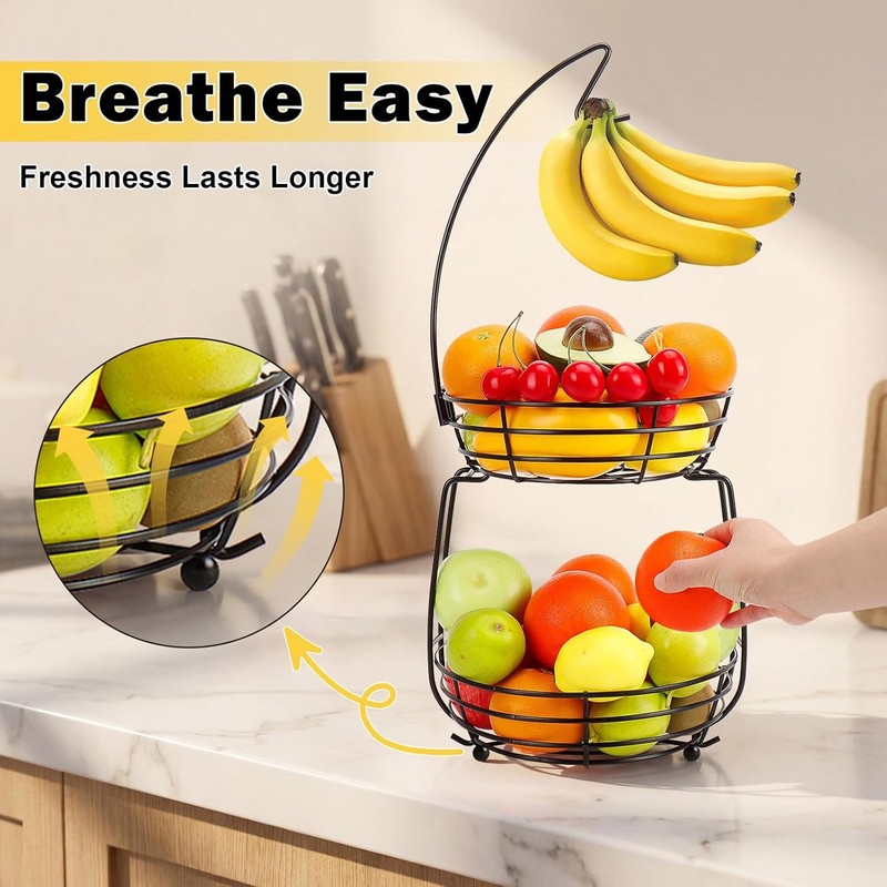 2 Tier Fruit Bowl, Stackable Fruit Basket-Vegetable Holder, Large Capacity Thick gallery