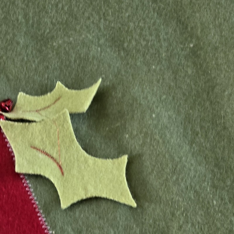 Wool Blend Table Runner Holly Berries Bells Leaves Green Christmas Embellished gallery