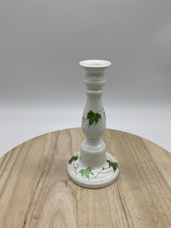 Hand Painted Ceramic Candlestick Holder Ivy Vine Green White Candle Holder gallery