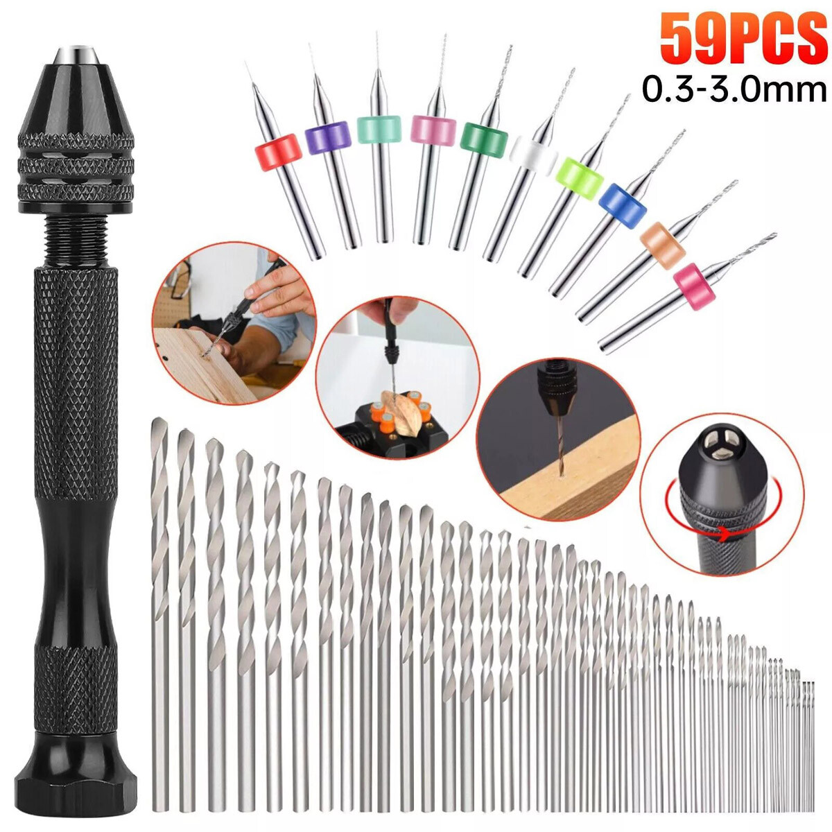 59 PCS Twist Drill Bits Set Mini Micro Hand Rotary Precision Pin Vise Tools Kit gallery