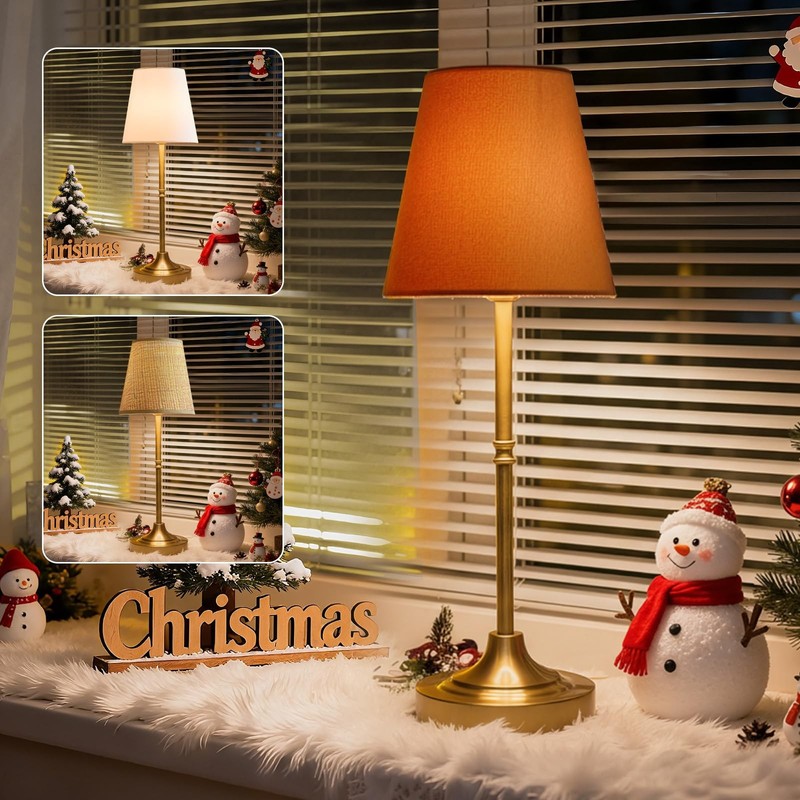 Cordless Rechargeable Lamp Touch Dimmable 5200mAh Wireless 3 Fabric Shade Brass gallery