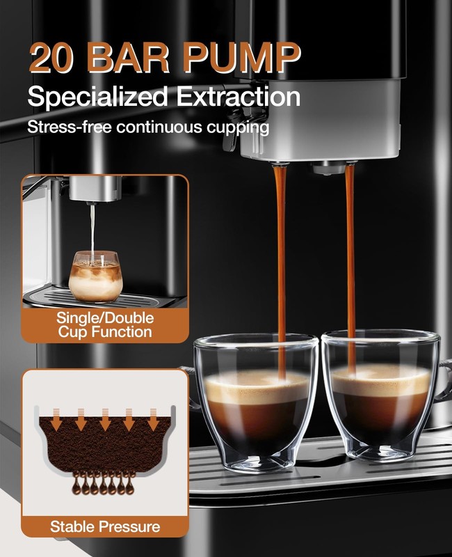 Fully Automatic Coffee Machine, 20 Bar Espresso Machine with Grinder & Automatic gallery