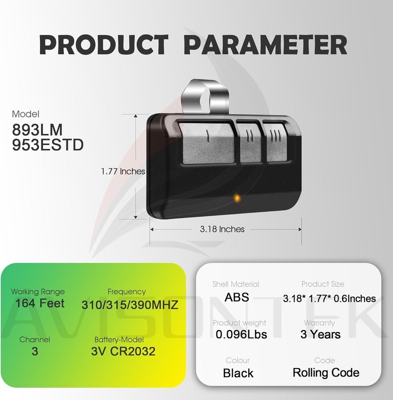 2 for 953ESTD Universal Chamberlain Garage Door Opener Remote 3 Year Warranty gallery