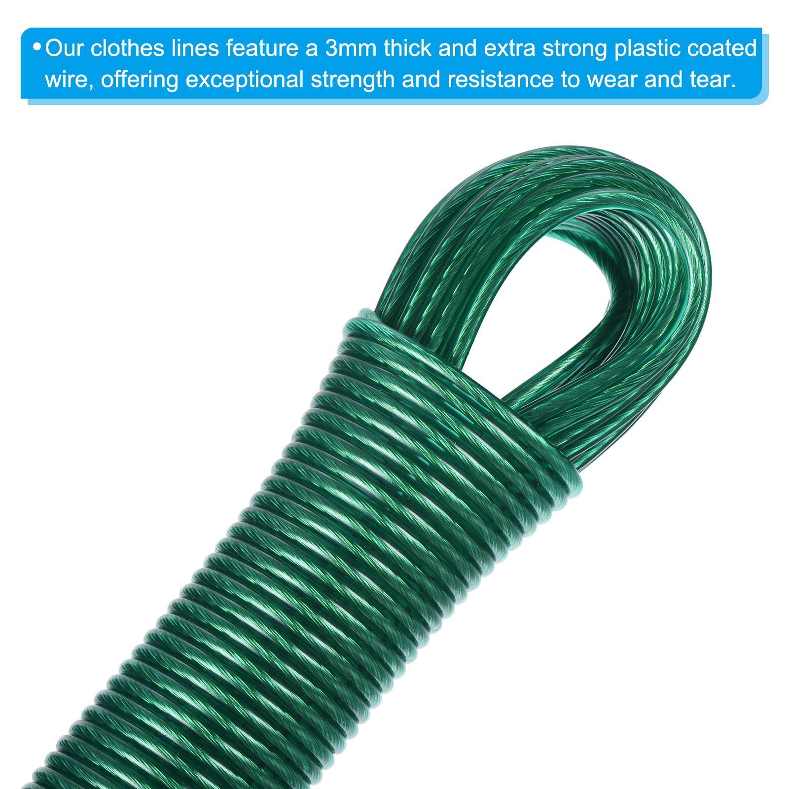 2 x Plastic Coated Clothesline 1/8Inch x 66FT Steel Core Clothes Lines Green gallery
