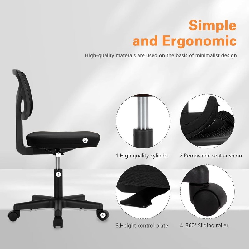 Armless Mesh Computer Chair Ergonomic Adjustable Height Home Office Desk Chair gallery