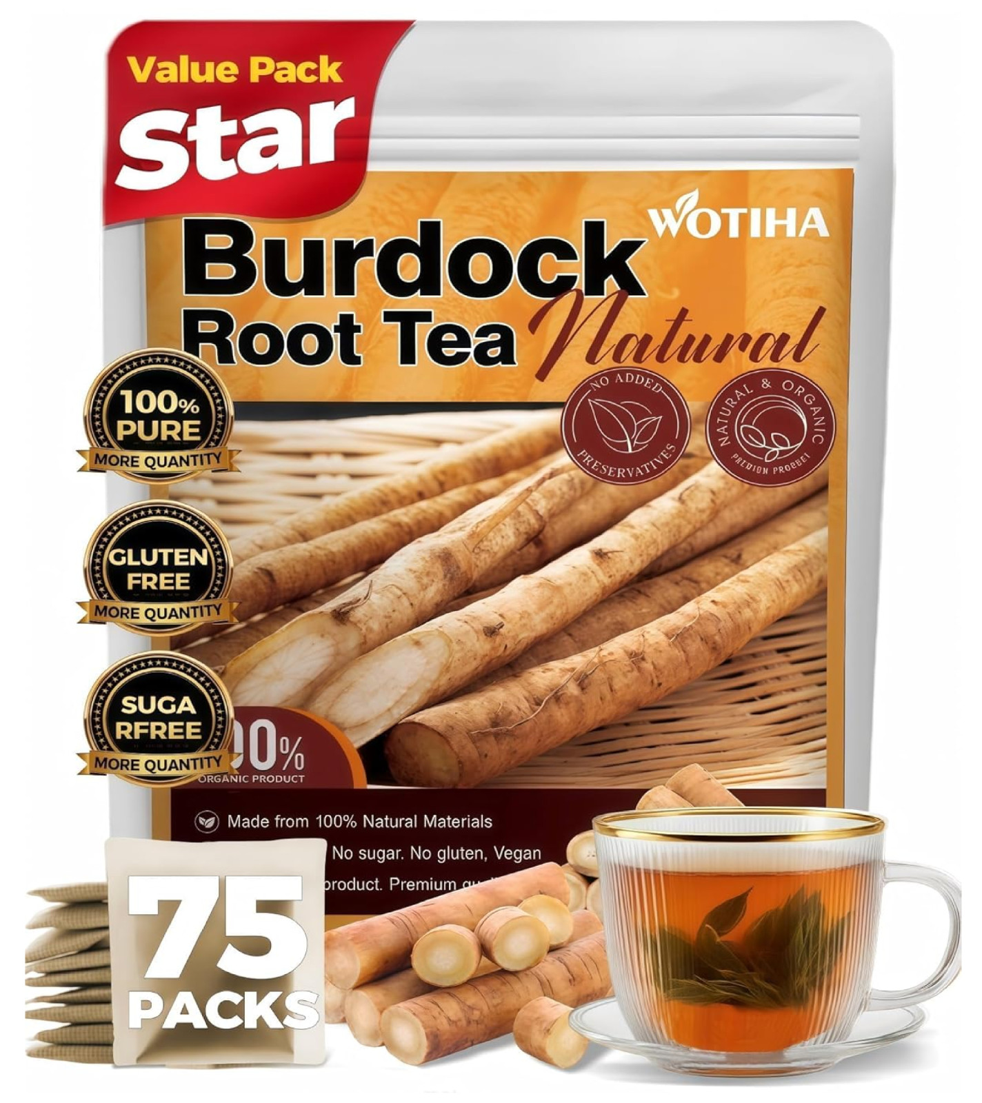 75 Count Burdock Root Tea Bags Natural Detox, Liver Support, Digestion Aid gallery