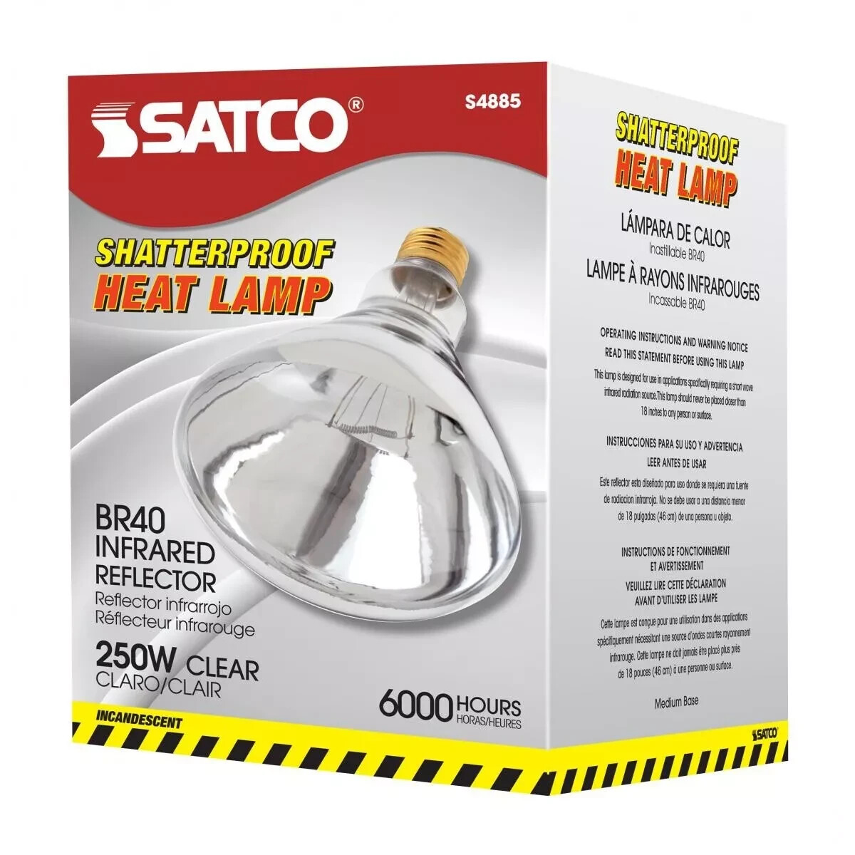 Satco S4885 - 250 Watt R40 Shatterproof Heat Lamp Bulbs - 2700K (6 or 12 PK) gallery