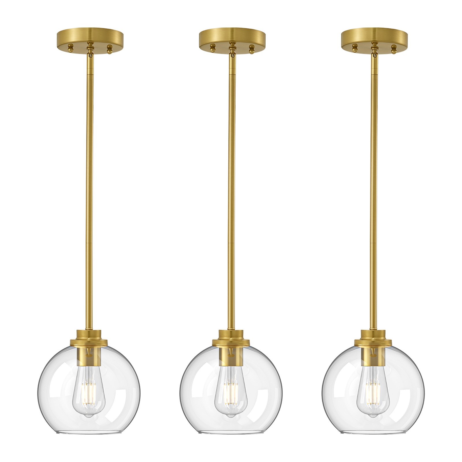 3 Pack Pendant Lights Kitchen Island,Modern Gold Hanging Light Fixture Metal Rod gallery