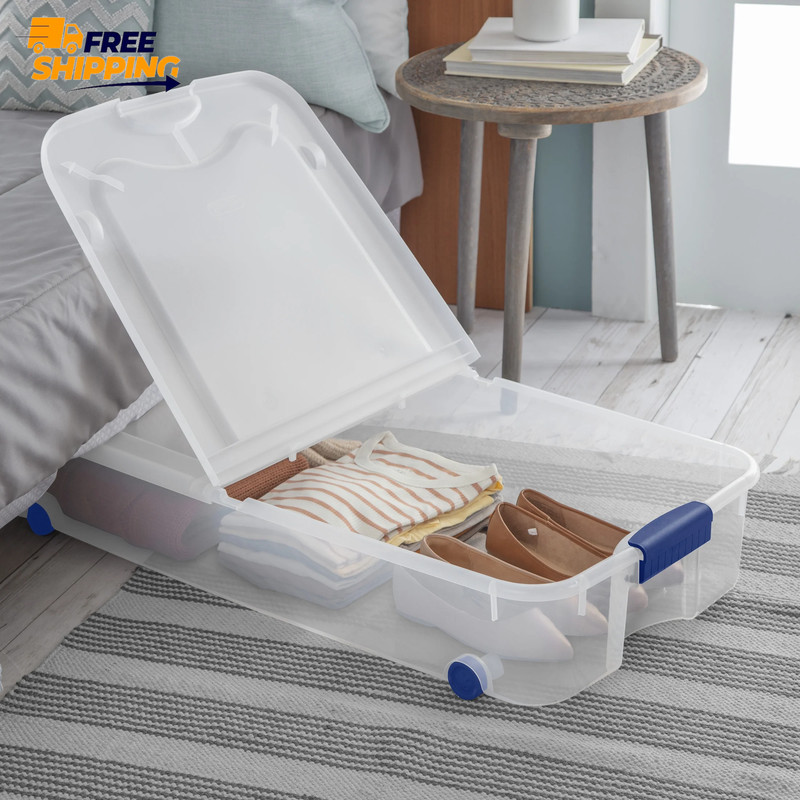 (2 Pack) 66 Quart Latching Underbed Wheeled Storage Bin, Clear Plastic 🎗🎯 gallery