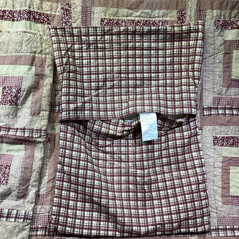 Full Quilt Red Tan Log Cabin Patchwork Cotton "Victorian Heart" 86" x 86" 1 Sham gallery
