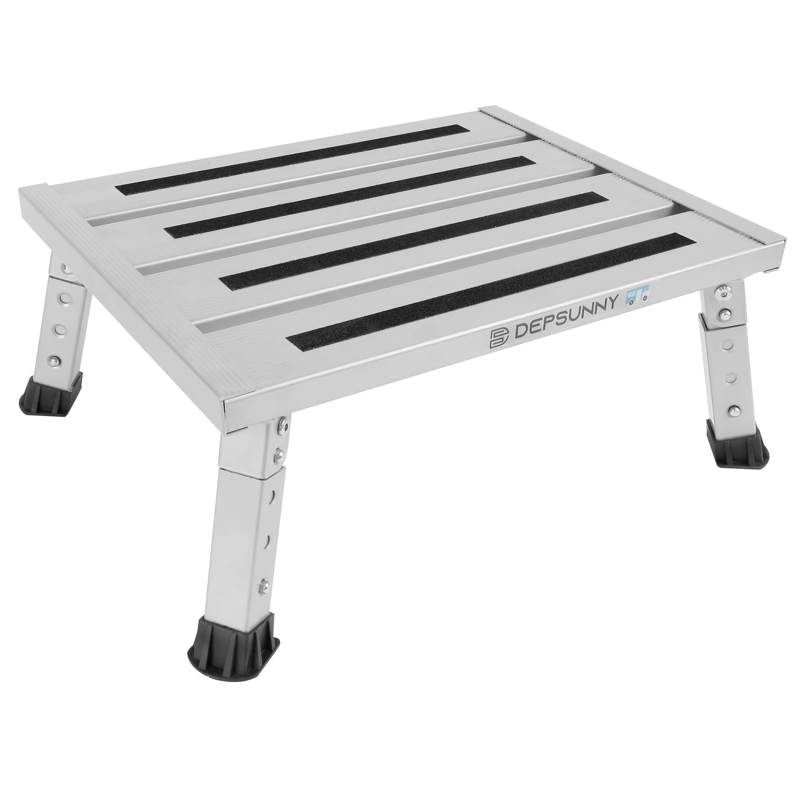 Adjustable Height Aluminum RV Step, Stable Foldable Platform Step Stool, Support gallery
