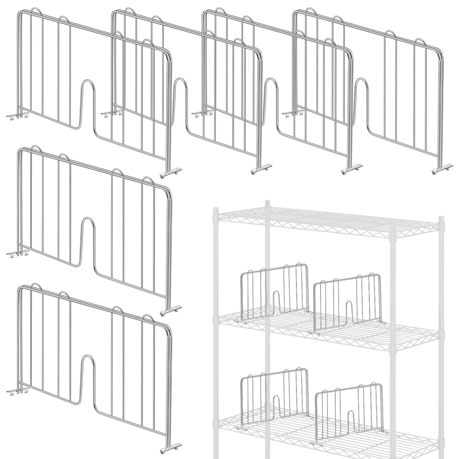 6 Pcs 14" W x 9" H Wire Shelf Divider Chrome Plated Steel Wire Rack Divider f... gallery