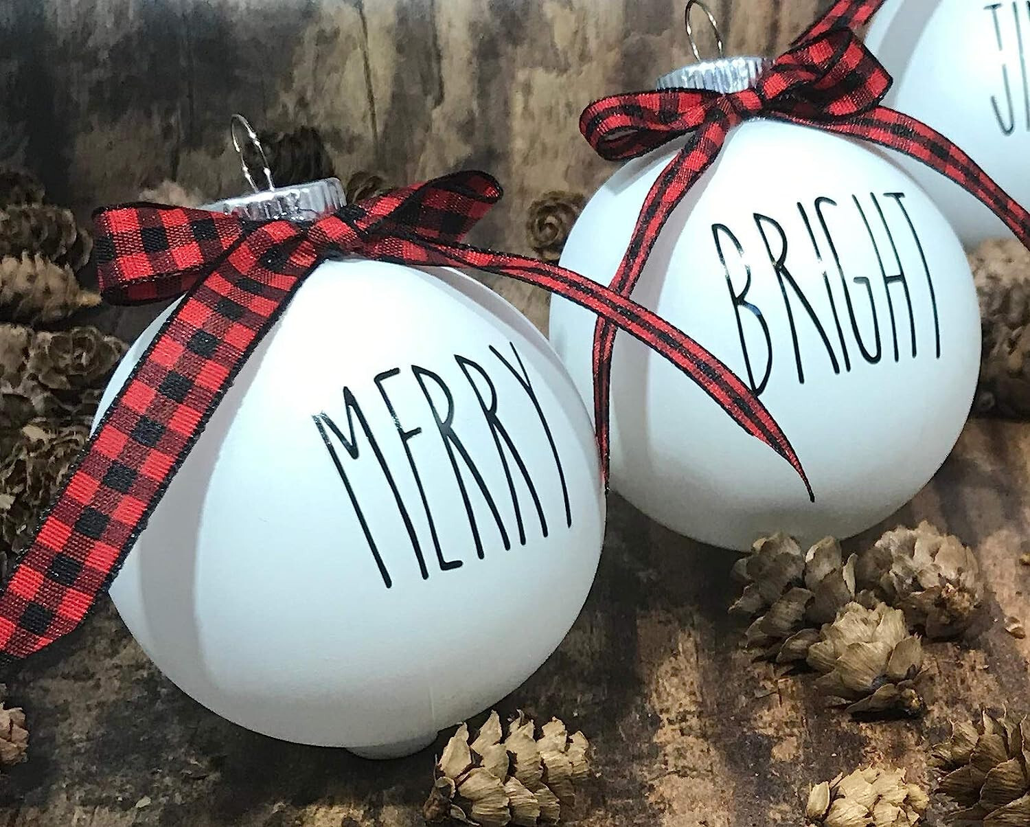 Secular Ornament Set - 6 Shatterproof Matte White Bulbs With Black Lettering gallery