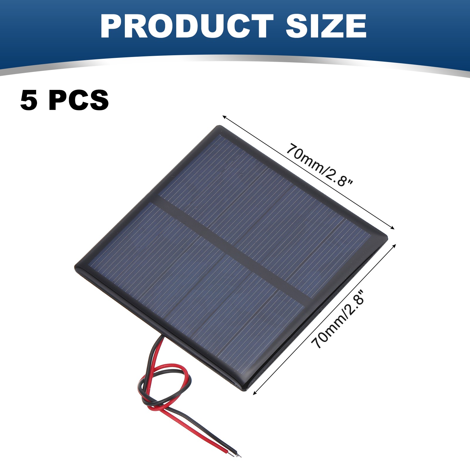 5 Pcs 3V 0.63W 210mA Mini Solar Panels with 2 Cable 70mm x 70mm gallery