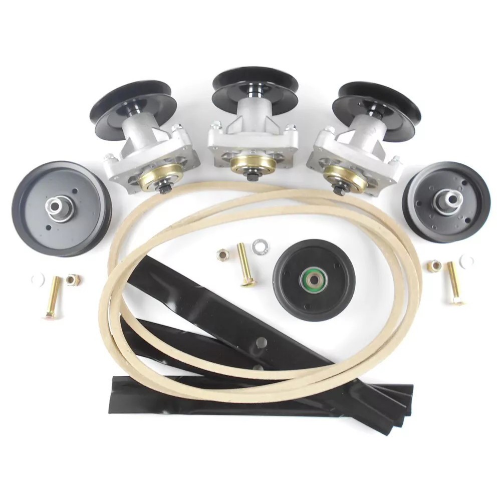For Hustler Raptor 52" New Ultimate Deck Rebuild Kit, Spindles, Pulleys, Blades gallery