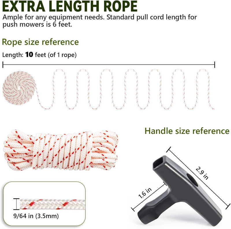 3 Pack 10 ft x 9/64 (3.5mm) Pull Cord Rope with Starter Handle White & Red gallery
